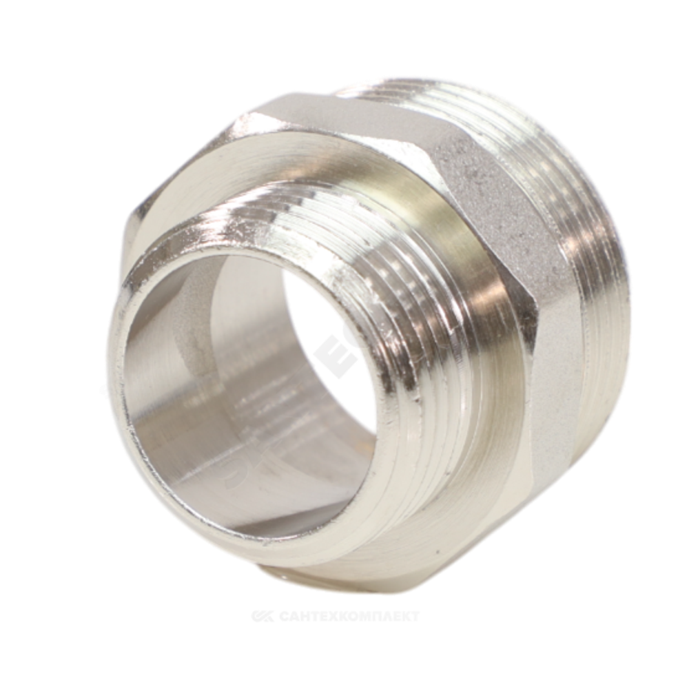 Ниппель латунь никель переходной Ду 32х20 (1 1/4"х3/4") НР VALFEX VF.580.N.114.034