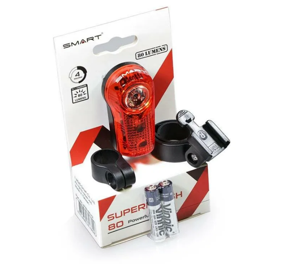 Фонарь SMART задний , 3 диода, 1 суперяркий 80 lumens - 1w, 4 режима, крепеж на подседельный штырь