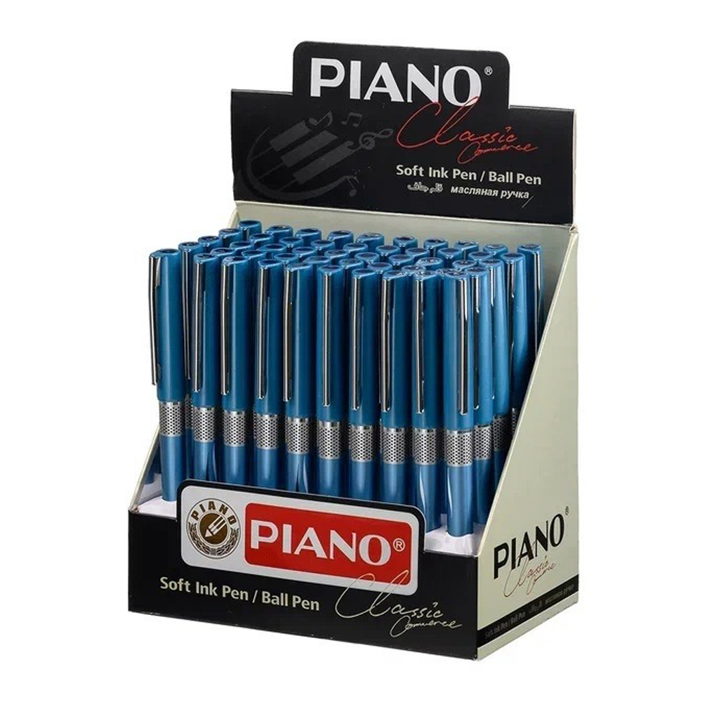 Ручка шариковая, масляная, Piano, синие чернила, голубой корпус металлик, 50 шт