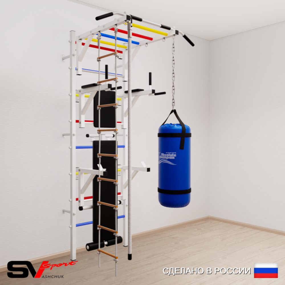 Шведская стенка Sv Sport усиленная 6651 (Турник рукоход/Брусья/Стойка/Скамья/Канат/Лестница/Цепь/Мешок 15кг)