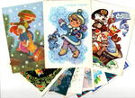 Подборка поздравительных новогодних открыток — 10 штук— разные художники, — чистые, без повторов времен СССР