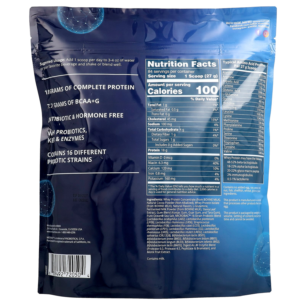 MRM Nutrition, сывороточный протеин, 2 млрд пробиотиков, шоколад, 2270 г (5 фунтов)