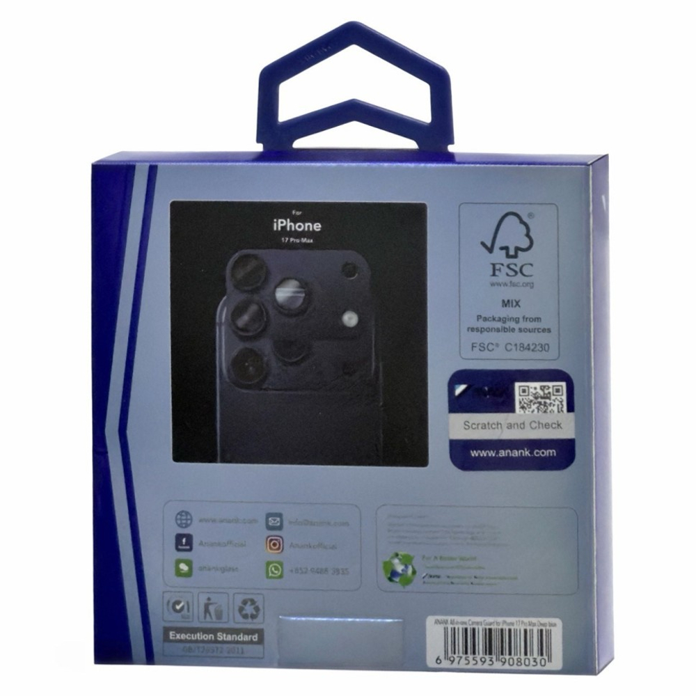 Защитное стекло для задней камеры с площадкой i-Phone 17 Pro Max ANANK 10X Reinforced Corning Blue