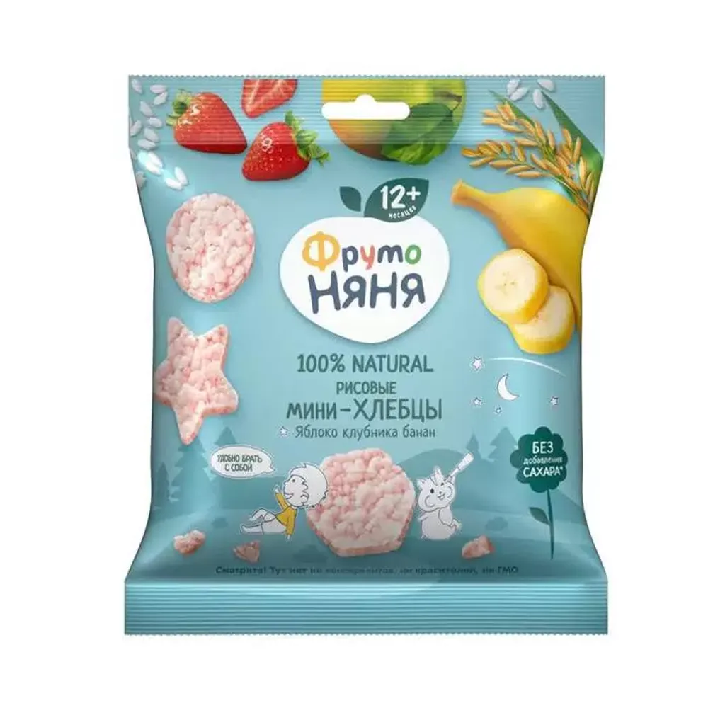 Фруто-няня Мини-хлебцы Яблоко-Клубника-Банан 30г