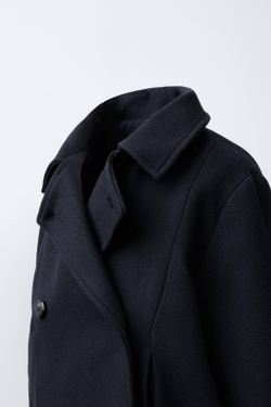 ZARA КОРОТКОЕ ПАЛЬТО ИЗ СМЕСОВОЙ ШЕРСТИ, МОРСКОЙ СИНИЙ