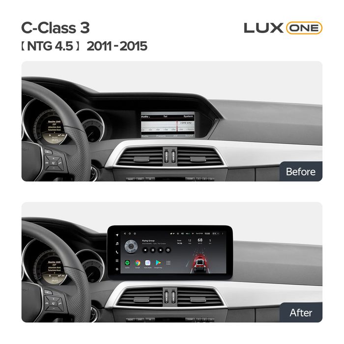 Магнитола для Mercedes-Benz C-класс W204 2011-2014 NTG 4.5/4.7 (рамка 9) - Teyes LUX ONE ROUND монитор 12.3" 2K QLED на Android 10, Быстрая, CarPlay, 4G SIM-слот