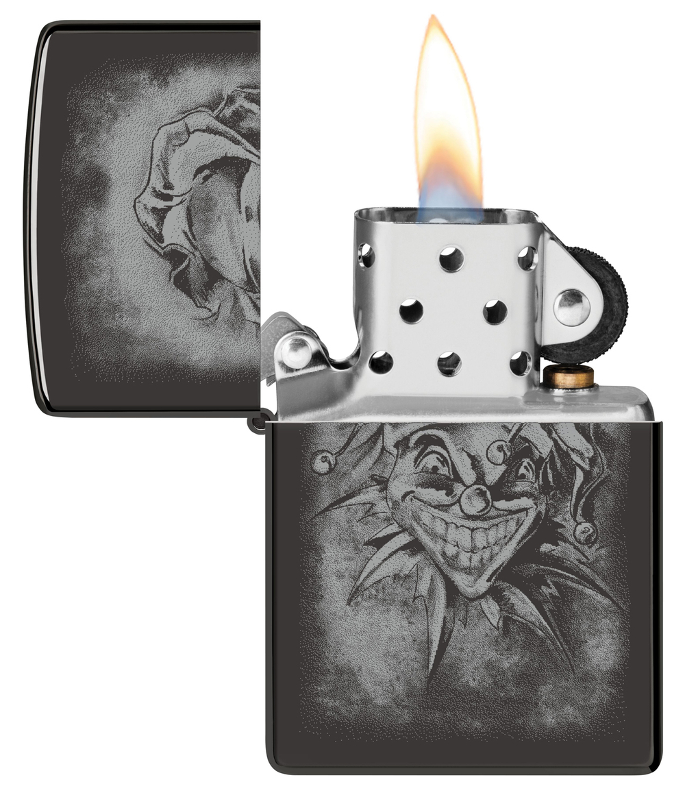 Зажигалка Zippo Clown с покрытием High Polish Black, латунь/сталь, черная, глянцевая, 38x13x57 мм