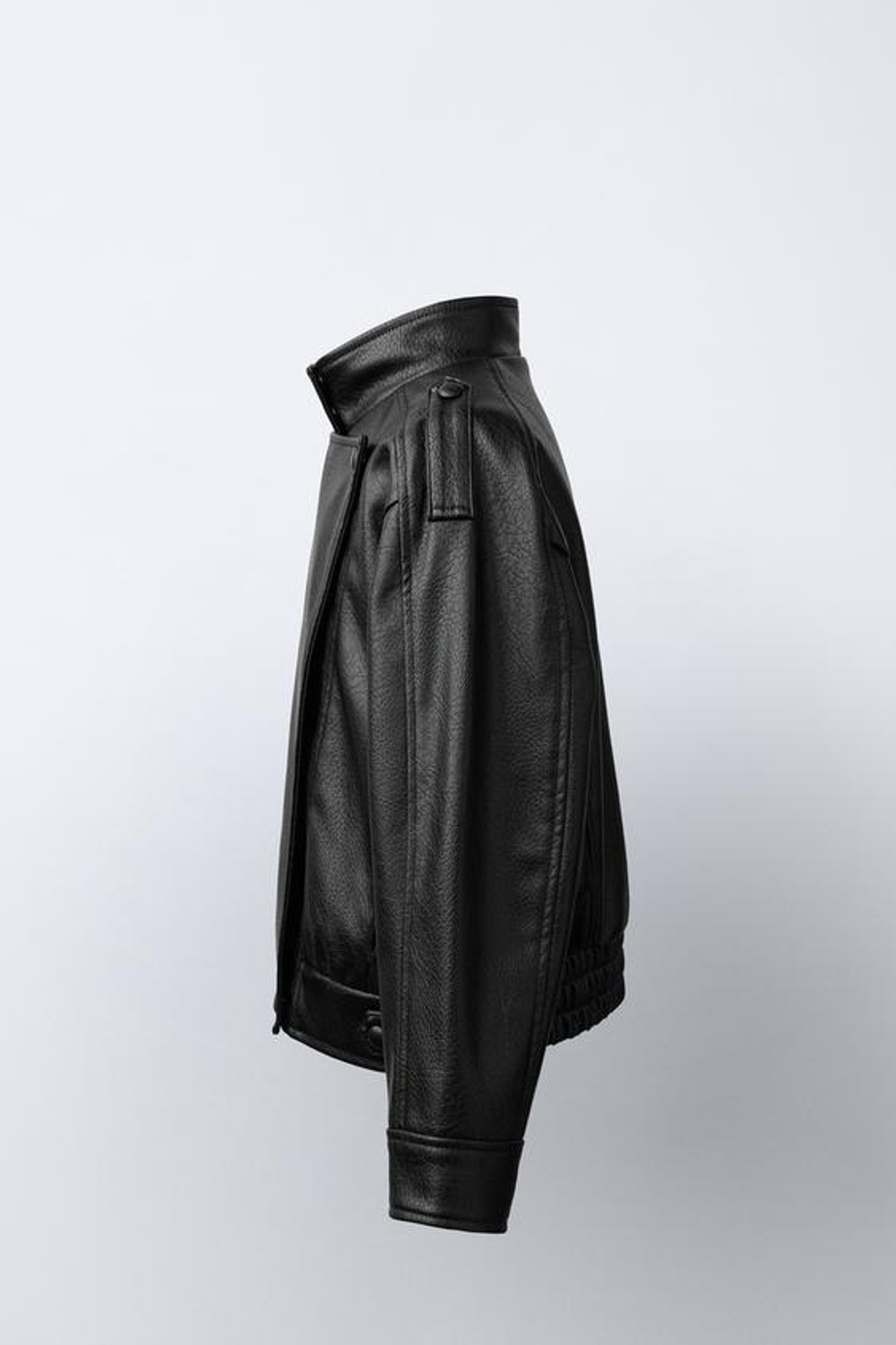 ZARA КУРТКА ИЗ ИСКУССТВЕННОЙ КОЖИ С ЗАПАХОМ, ЧЕРНЫЙ