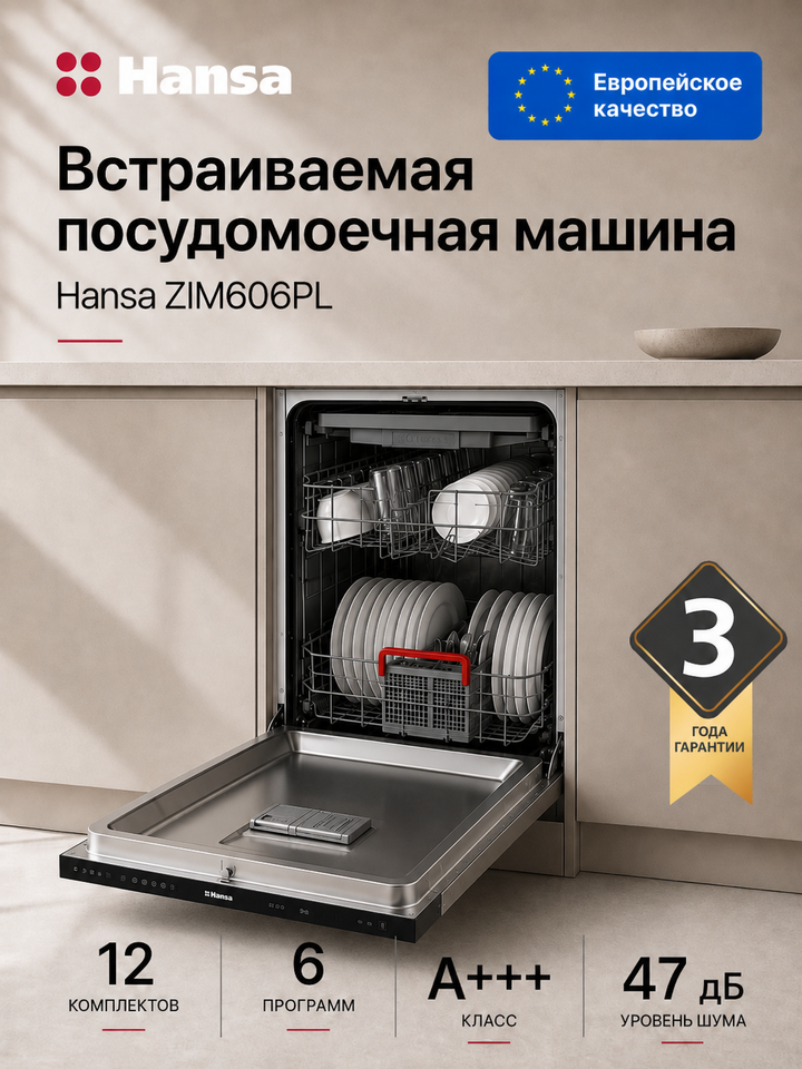 Встраиваемая посудомоечная машина Hansa ZIM606PL, 60 см