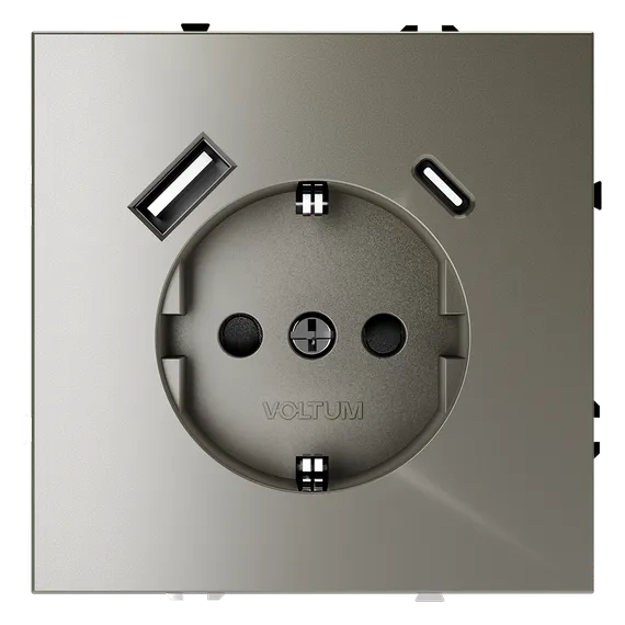 Розетка с USB A+C с заземлением и защитными шторками Voltum S70 Шелк VLS040504