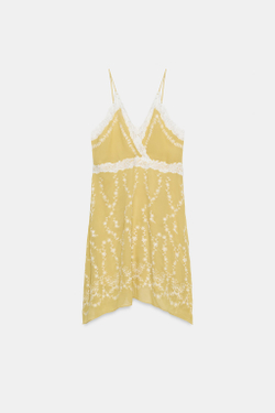 ZARA КОРОТКОЕ ПЛАТЬЕ С ВЫШИВКОЙ — ZW COLLECTION, ЛИМОННЫЙ
