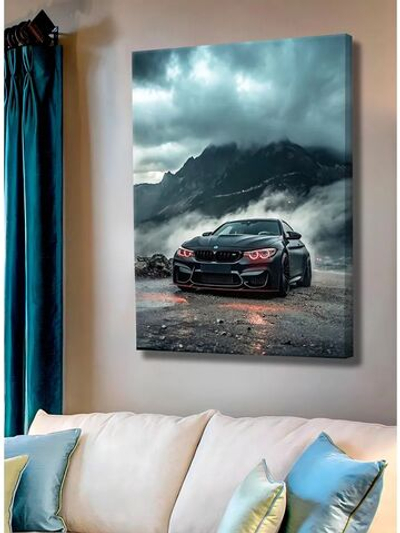 Картина "BMW в тумане", интерьерная 50х70см 1шт., на деревянном подрамнике