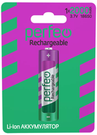 Аккумулятор 18650 3.7V Li-ion 2000mAh PERFEO выпуклая головка без защиты