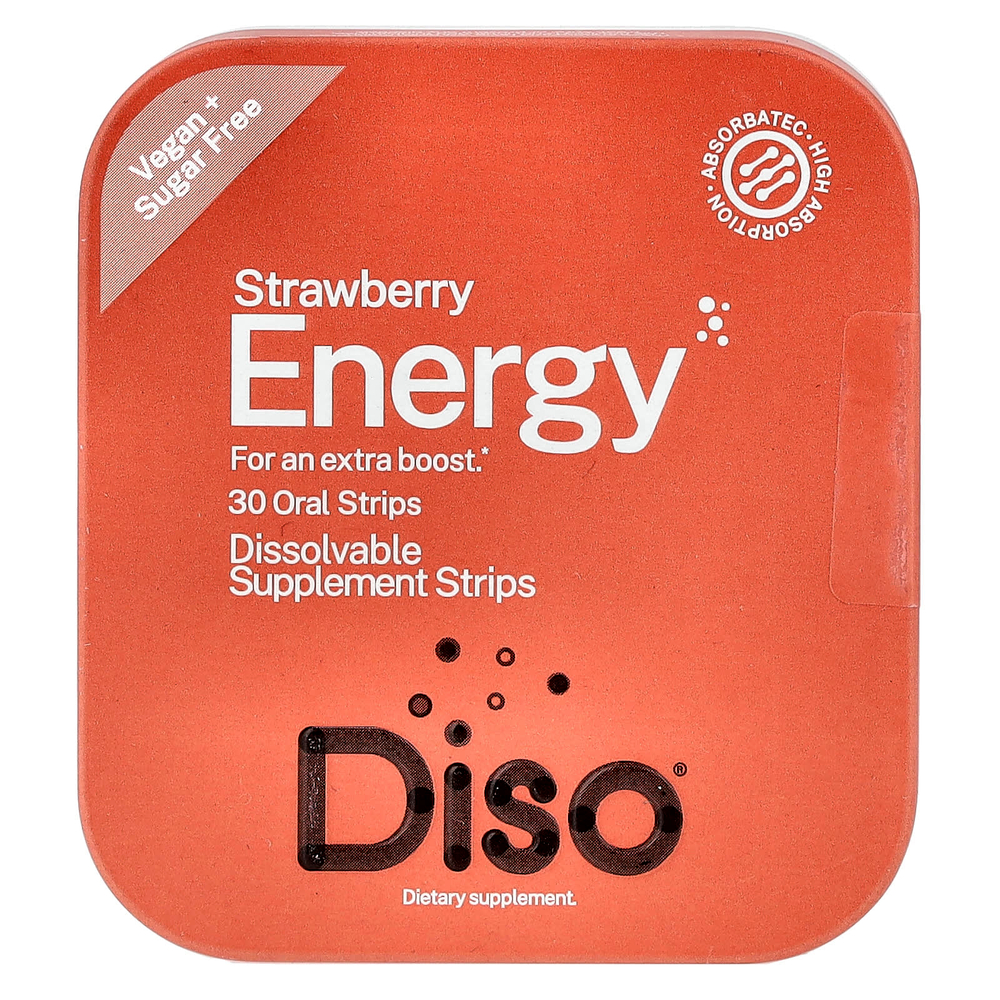 Diso, Energy, клубника, 30 полосок для полости рта