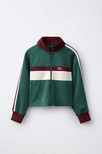 ZARA ТОЛСТОВКА COLOR BLOCK В СПОРТИВНОМ СТИЛЕ, ЗЕЛЕНОВАТО-СИНИЙ