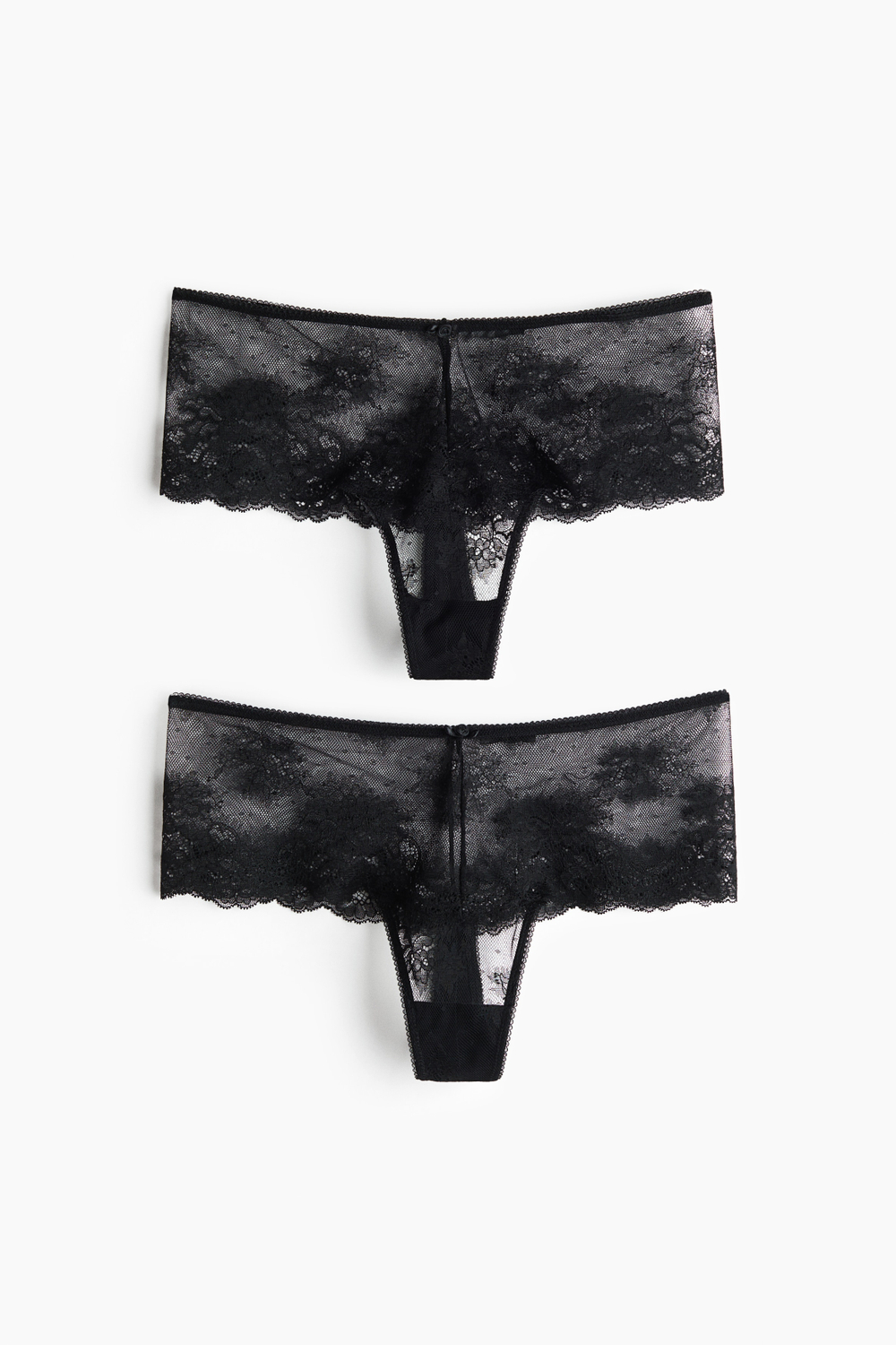 Кружевные трусы-стринги, 2 шт. — Чёрный - H&M