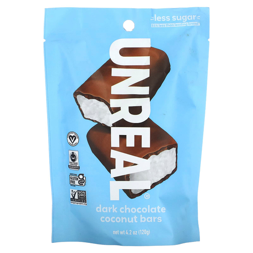 Unreal, Кокосовые батончики из темного шоколада, 120 г (4,2 унции)