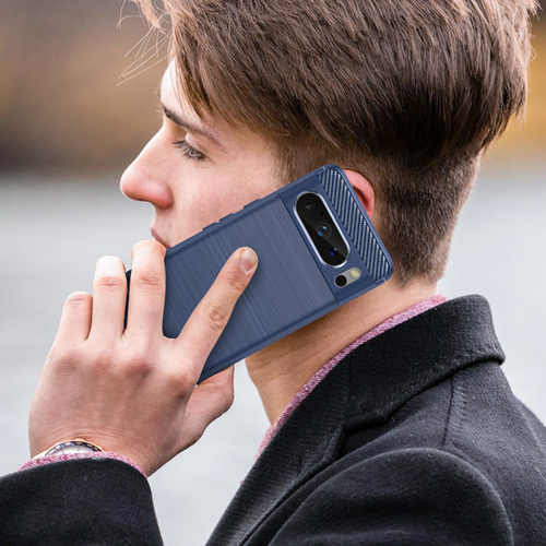 Мягкий чехол синего цвета для Google Pixel 8 Pro, серия Carbon (дизайн в стиле карбон) от Caseport