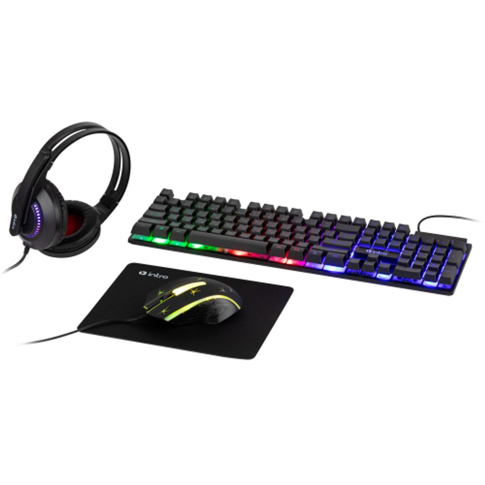 Клавиатура и мышь комплект Intro DX850 игровые 1200-3600dpi + коврик + гарнитура черный | Комплекты (клавиатура+мышь)