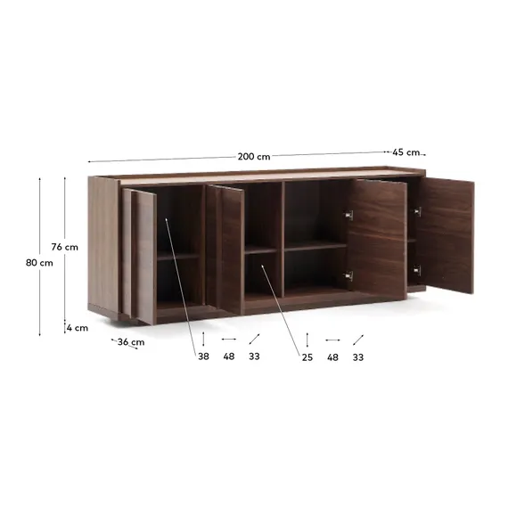 Комод Onix, 200х80х45 см, шпон дуба цвета орех