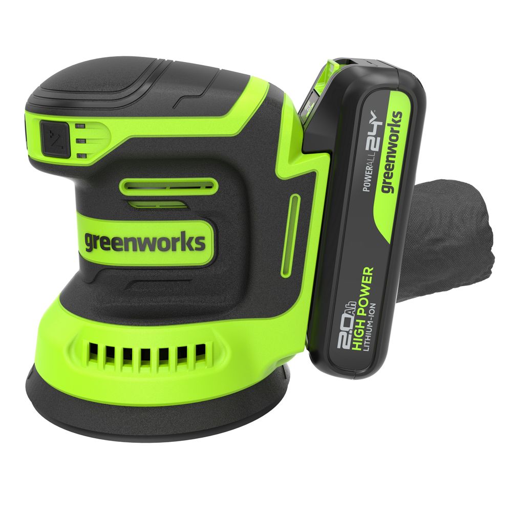 Эксцентриковая шлифмашина акк. Greenworks OS325, 24V, 125 мм, 5000-8000-11000 об/мин, амплитуда 2.4 мм,1х2Ач,ЗУ,кор (3100907CUA)
