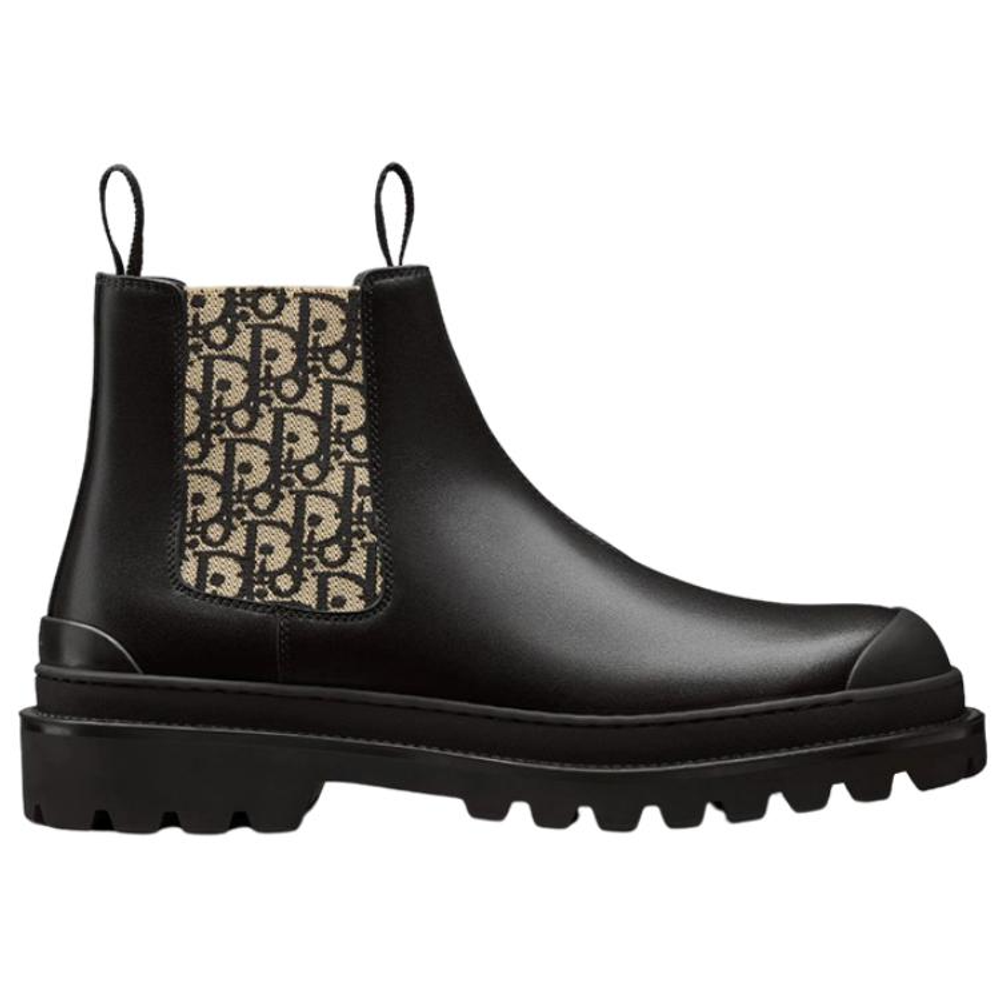 DIOR Explorer Chelsea Boot Black Beige Black DIOR Oblique Motif