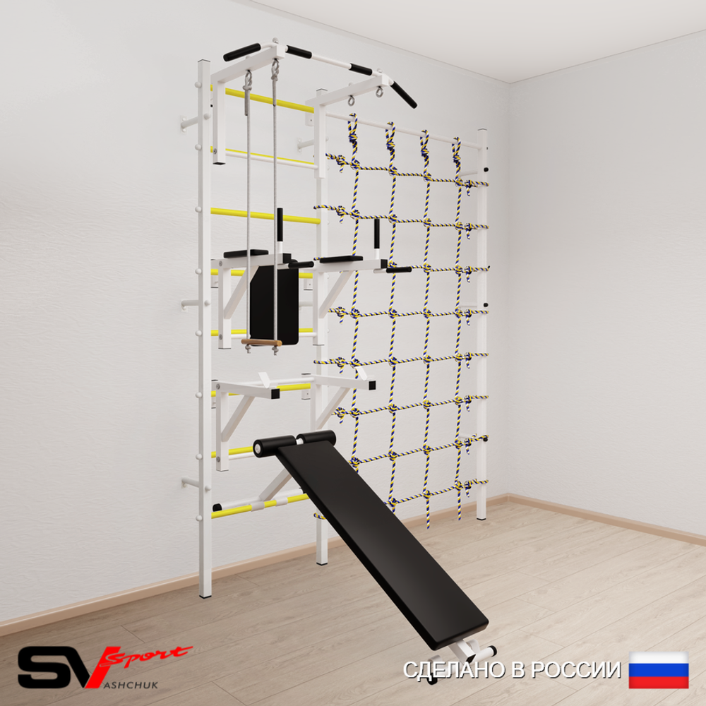 Шведская стенка Sv Sport 5930 (Турник стандарт/Брусья/Стойка/Скамья/Трапеция/Канатный лаз)