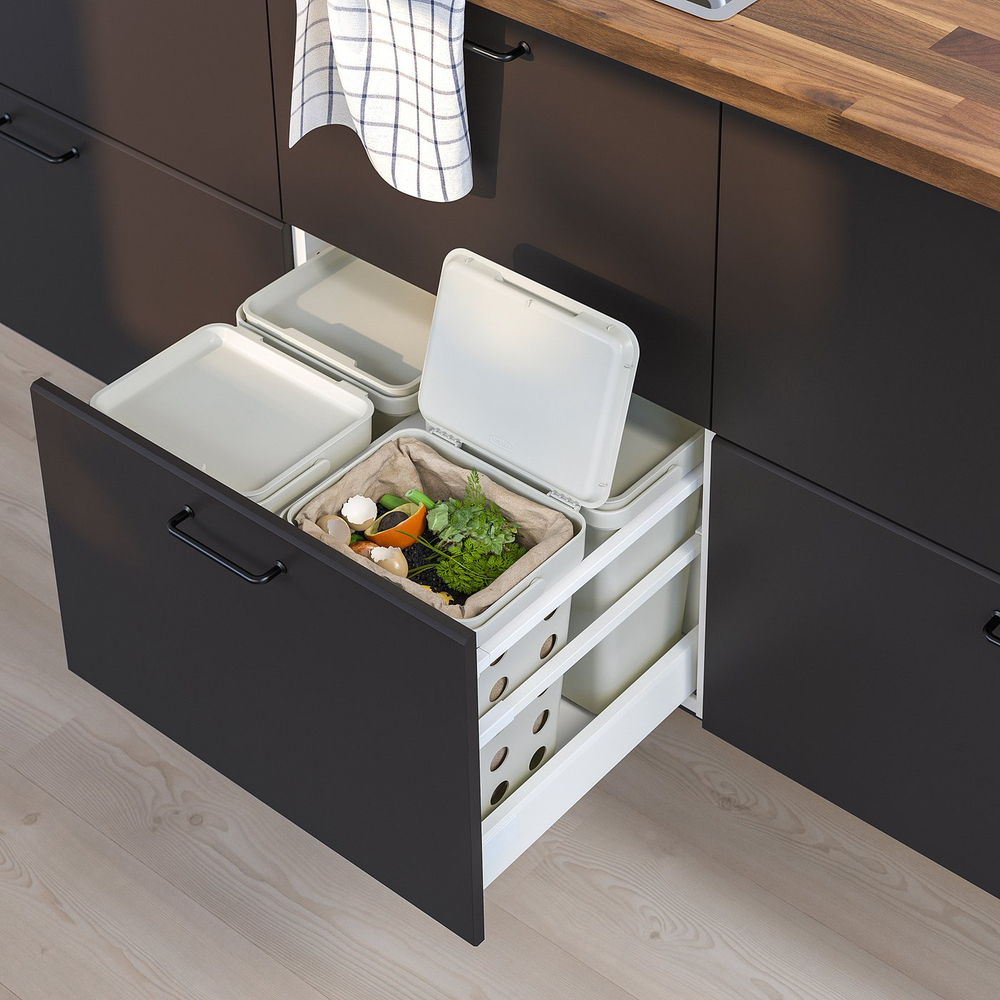 IKEA HÅLLBAR  (ИКЕА ХОЛЛБАР)  -  Ведро с крышкой для биоотходов - светло-серый 10 л