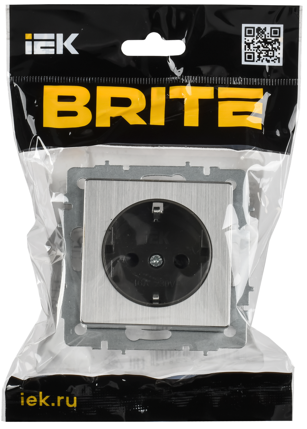 BRITE Розетка 1-местная с заземлением с защитными шторками 16А РС14-1-0-БрГН металл хром/никель IEK