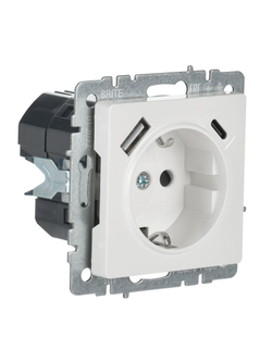 Розетка BRITE РЮш11-1-БрБ 16А с USB A+C 18Вт с заземл. защ. шторки механизм бел. IEK BR-R14-16-U22-018-K01