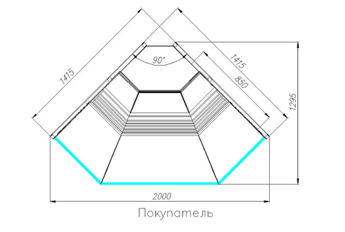 Холодильная витрина CARBOMA ATRIUM G120 VV-5 динамика (внешний угол 90)