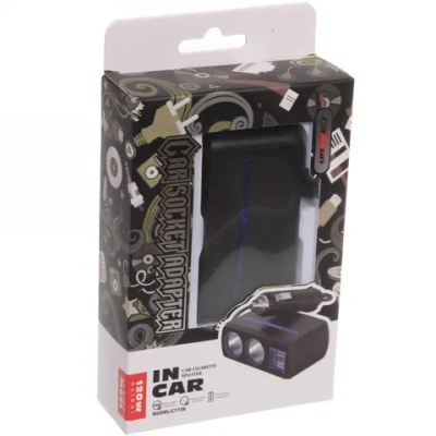 Переходник автомобильный в прикуриватель на 2 гнезда + 2 USB Carsun C1738