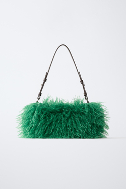 ZARA СУМКА SHOULDER ИЗ ИСКУССТВЕННОГО МЕХА, ЗЕЛЕНЫЙ