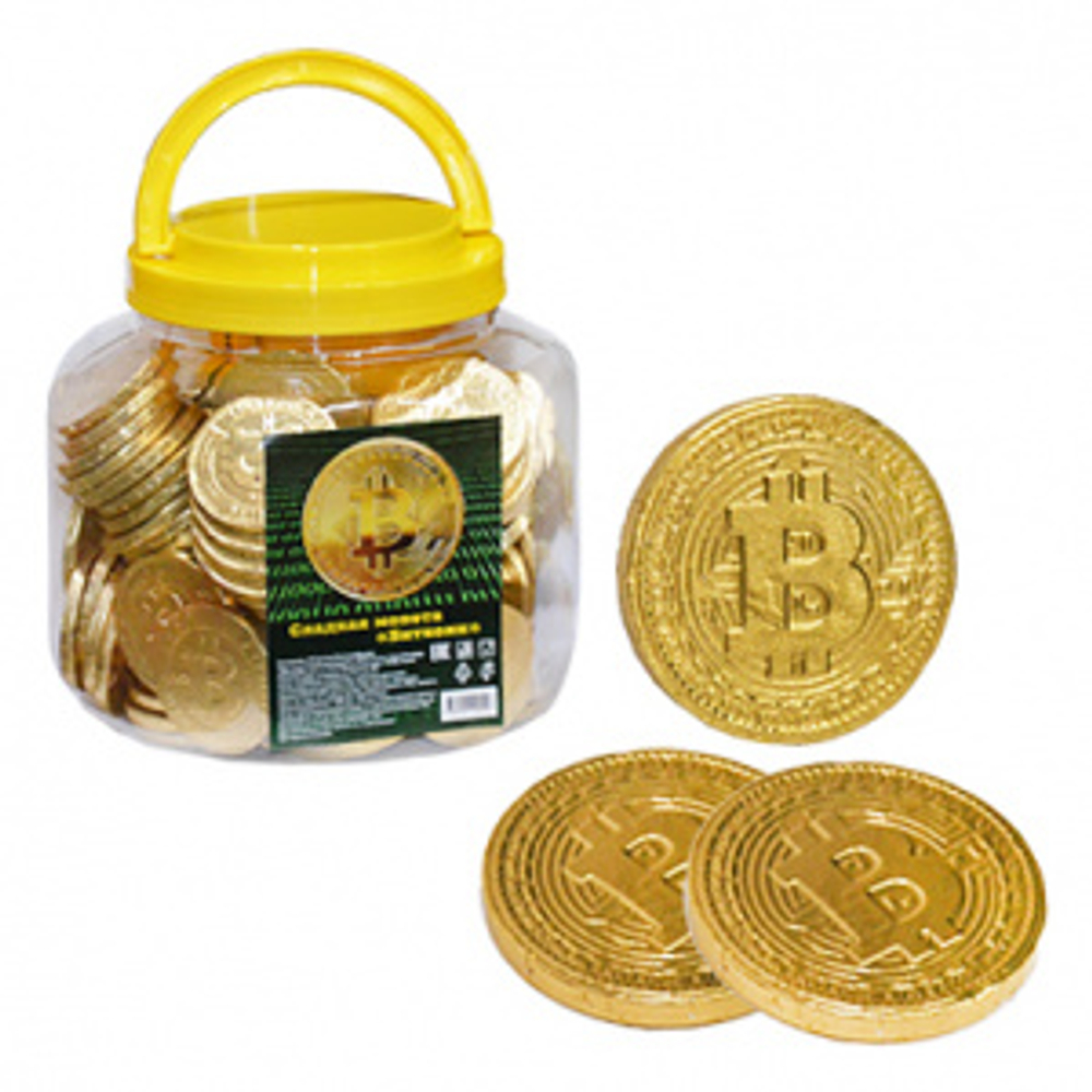 Шоколадные монеты БИТКОИН в банке 7г*150шт (6бл)