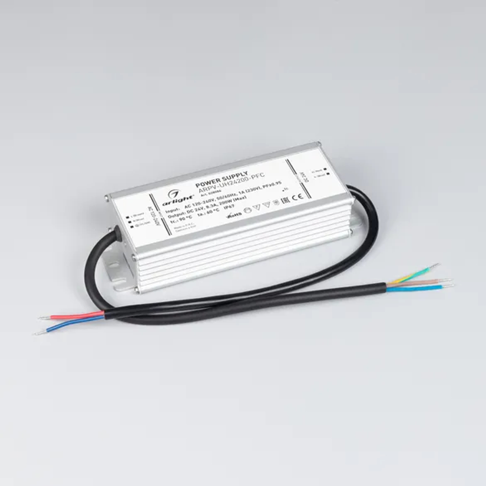 Блок питания ARPV-UH24200-PFC (24V, 8.3A, 200W) (Arlight, IP67 Металл, 7 лет) 028086