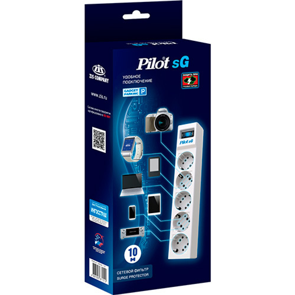 Сетевой фильтр Pilot SG5 5 розеток (GP), 10A / 2.2kVt, 10 m