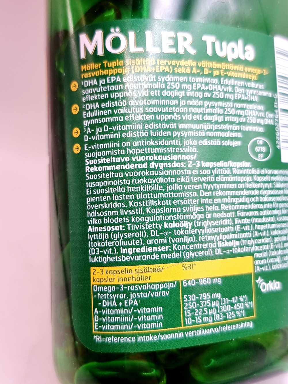Moller Tupla Omega-3, Омега-3 с витаминами А, D3 и E, 160 капсул 144 г (Из Финляндии)