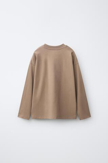 ZARA ОДНОТОННЫЙ ЛОНГСЛИВ, СВЕТЛО-КОРИЧНЕВЫЙ