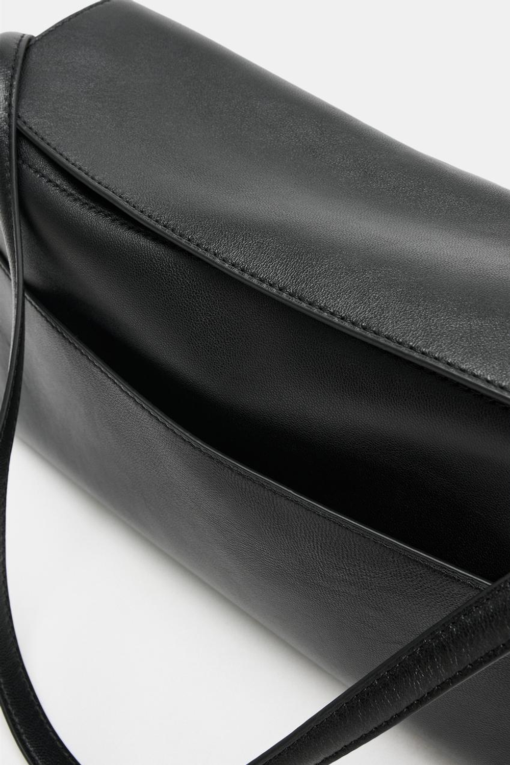 ZARA КОЖАНАЯ СУМКА НА ПЛЕЧО, ЧЕРНЫЙ
