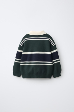 ZARA ТРИКОТАЖНОЕ ПОЛО В ПОЛОСКУ С ВЫШИВКОЙ, ЗЕЛЕНЫЙ/СЕРЫЙ