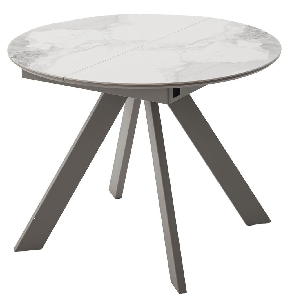 Стол М-City DISAUR БОНЖУР 100 см - 140 см круглый раскладной, цвет ICELANDIC WHITE JADE, керамика, ЛАТТЕ каркас