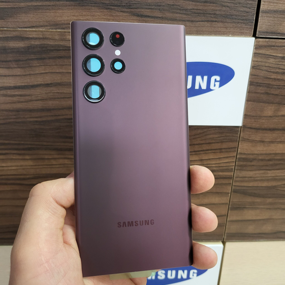 Крышка для Samsung S22 Ultra - задняя стеклянная панель "хорошее качество" (цвета бургунди)