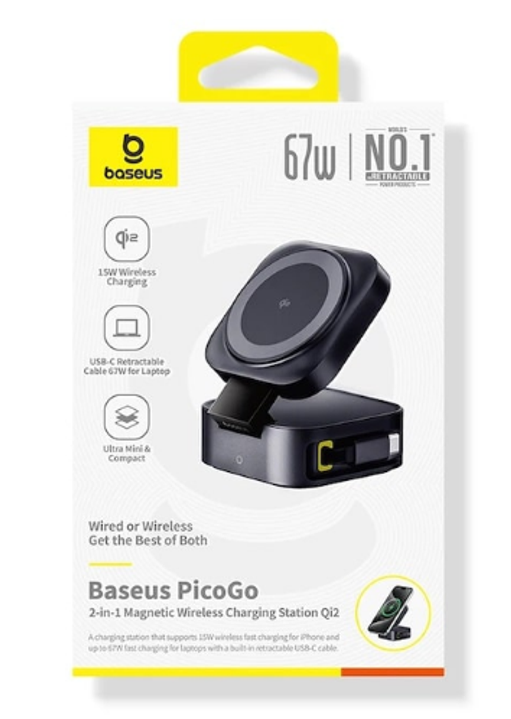 Беспроводное зарядное устройство 2в1 Baseus PicoGo Series Qi2 67W (P10276800123-00) черное