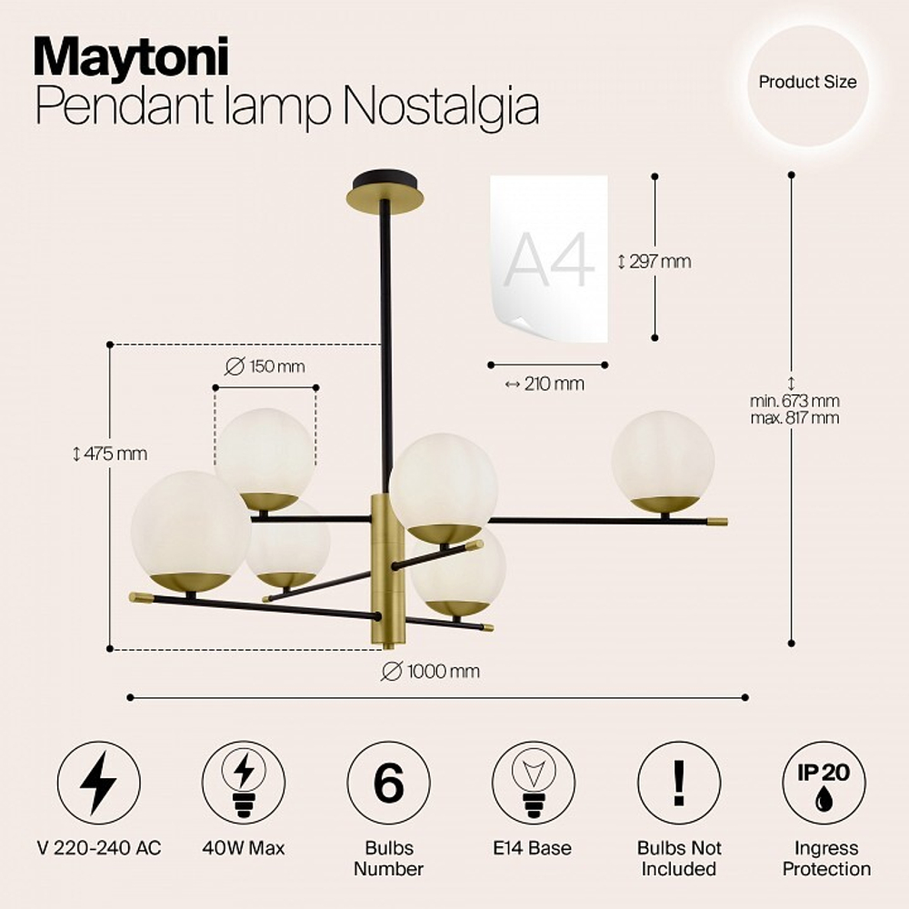 Люстра на штанге Maytoni Nostalgia MOD048PL-06G