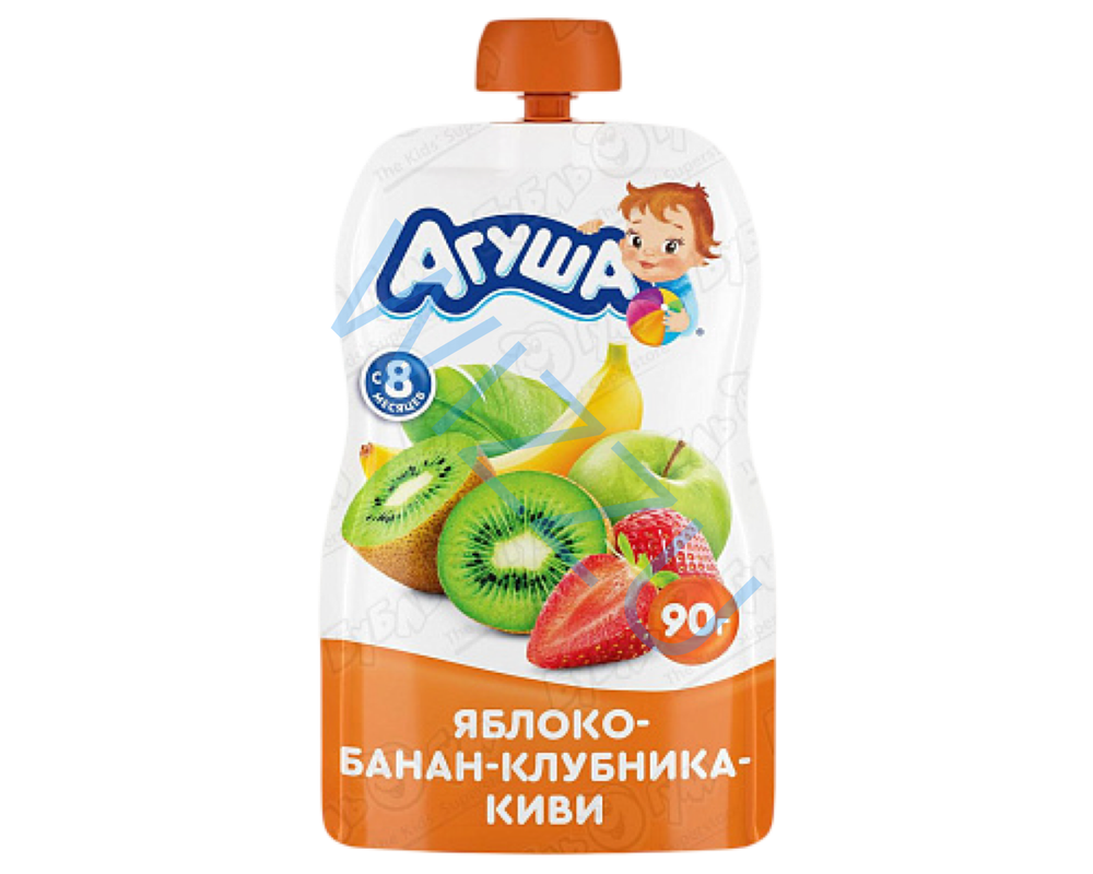 Пюре фруктовое Агуша яблоко-банан-клубника-киви, 90 г