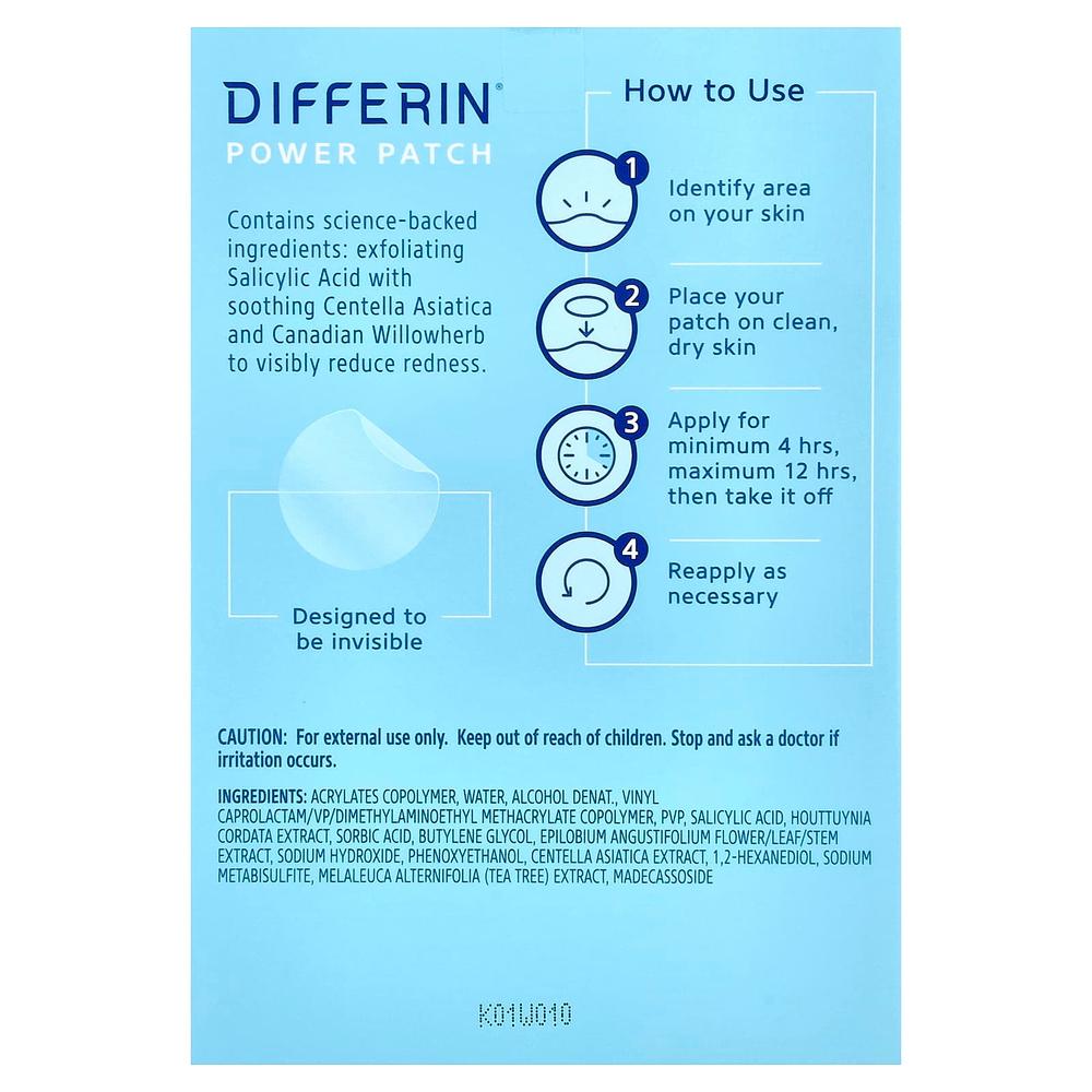 Differin, Power Patch, ультратонкие патчи для кожи, склонной к акне, 36 прозрачных патчей