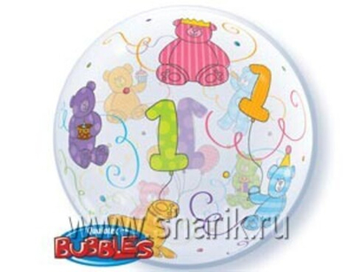 Bubble 1год Плюшевые мишки 22"/55см шар уже с гелием