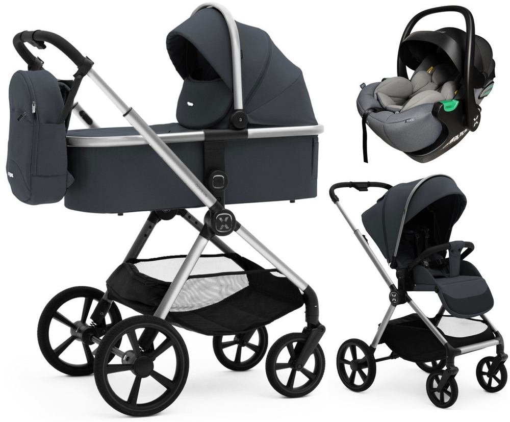 Коляска Agex Life 3 в 1 хромированная рама с автокреслом i-Safe S Grey ALM606 Midnight Grey (Темно-серый)