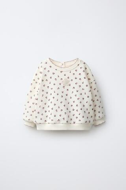 ZARA ТОЛСТОВКА С ЦВЕТОЧНЫМ ПРИНТОМ, СВЕТЛЫЙ ЭКРЮ