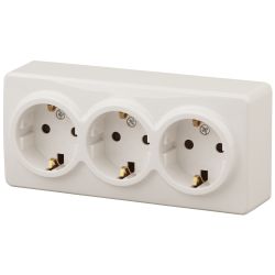 Розетка ЭРА Эксперт 11-2208-02 тройная с заземлением 3х2P+E Schuko 16A-250В IP20 ОУ горизонт. сл.кость | Эра Эксперт